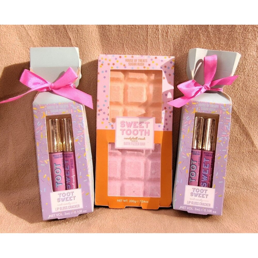 House Of Treats Sugar Rush Toot Sweet Lip Gloss Bath Fizzer Bar Candy Bundle